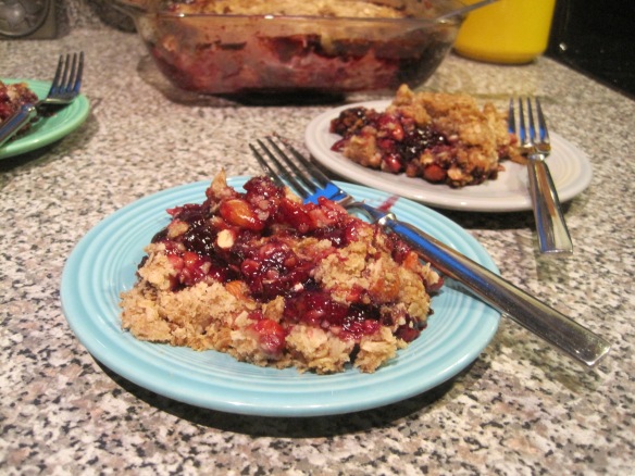 Close-up of cherry crumble
