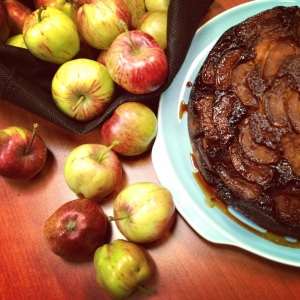 Closeup of apples and cake