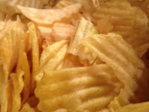 Closeup of rippled potato chips